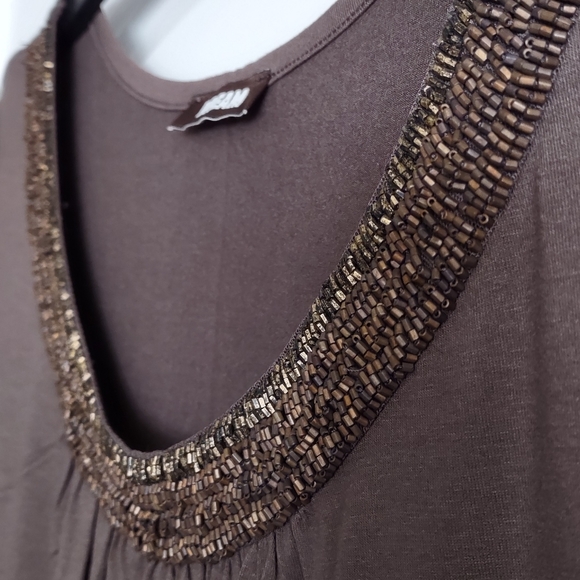 DREAM Size 12 Casual Rayon Stretch A-line Beaded Chocolate color Comfort Dress - Picture 3 of 12